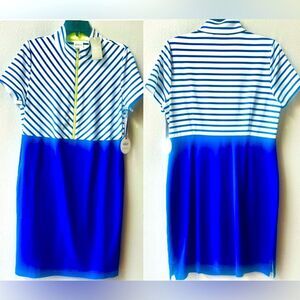 CHICOS ZENERGY 1/2 ZIP BLUE WHITE STRIPE COLORBLOCK GOLF DRESS SIZE M~NWT